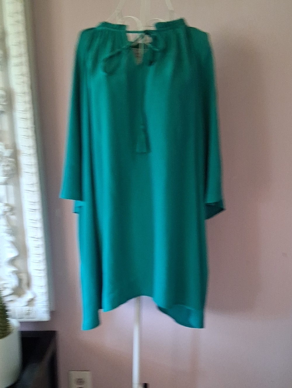 Monroe & Main Emerald Green Tunic Blouse Plus Size 4X Tassel Boho Peasant Top